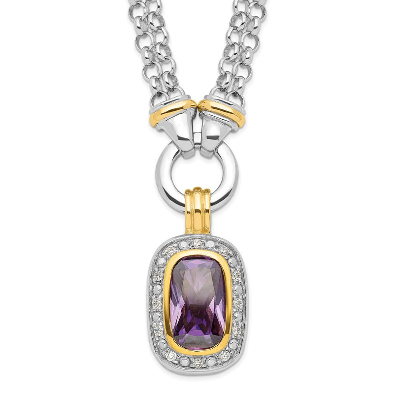 Sterling Silver Flash Gold-Plated Cz Necklace