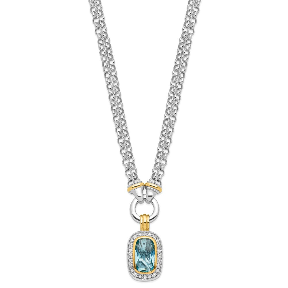 Sterling Silver Flash Gold-Plated Clear And Blue Cz 16 Inch Necklace