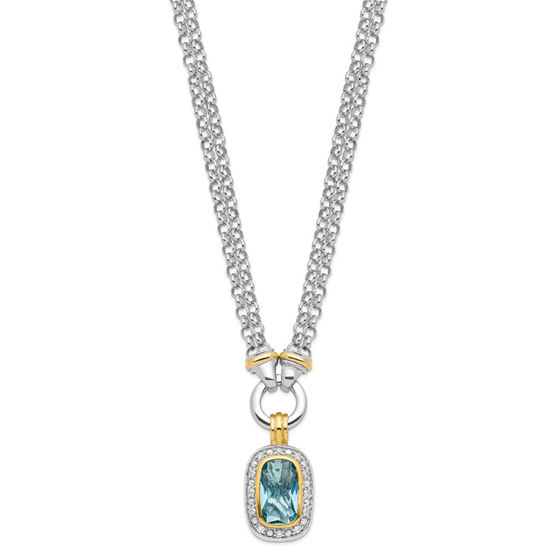 Sterling Silver Flash Gold-Plated Clear And Blue Cz 16 Inch Necklace
