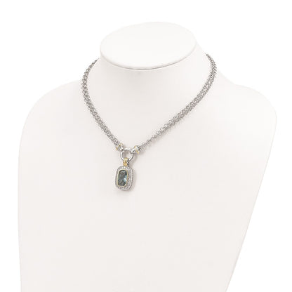 Sterling Silver Flash Gold-Plated Clear And Blue Cz 16 Inch Necklace