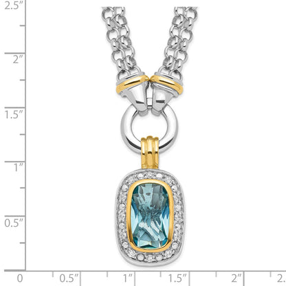Sterling Silver Flash Gold-Plated Clear And Blue Cz 16 Inch Necklace