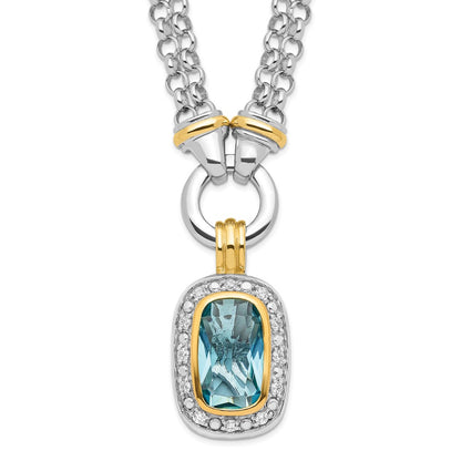 Sterling Silver Flash Gold-Plated Clear And Blue Cz 16 Inch Necklace