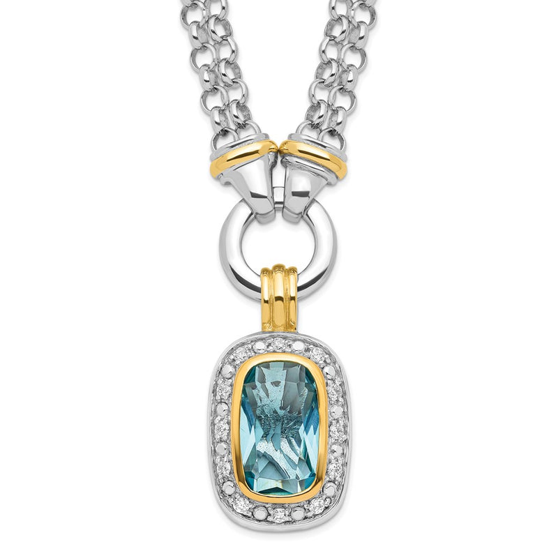 Sterling Silver Flash Gold-Plated Clear And Blue Cz 16 Inch Necklace
