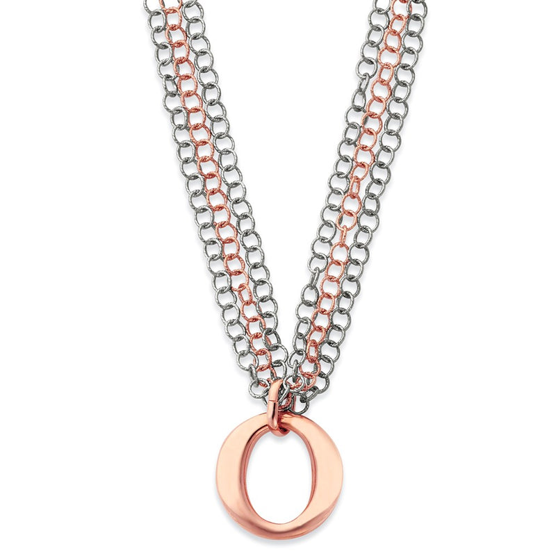 Sterling Silver & Rose Vermeil Multi-Strand W/Circles Necklace