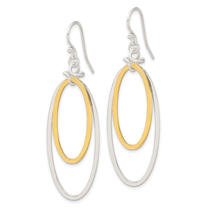 Sterling Silver And Vermeil Polished Drop Necklace Earring Set