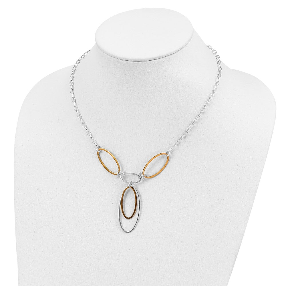 Sterling Silver And Vermeil Polished Drop Necklace Earring Set