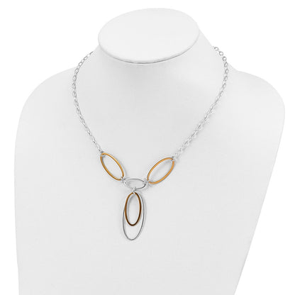 Sterling Silver And Vermeil Polished Drop Necklace Earring Set