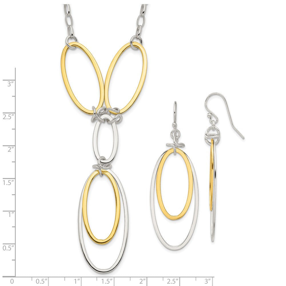 Sterling Silver And Vermeil Polished Drop Necklace Earring Set