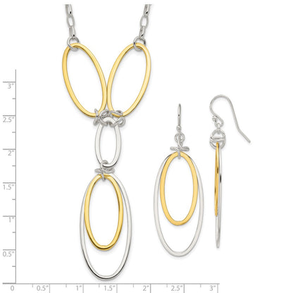 Sterling Silver And Vermeil Polished Drop Necklace Earring Set