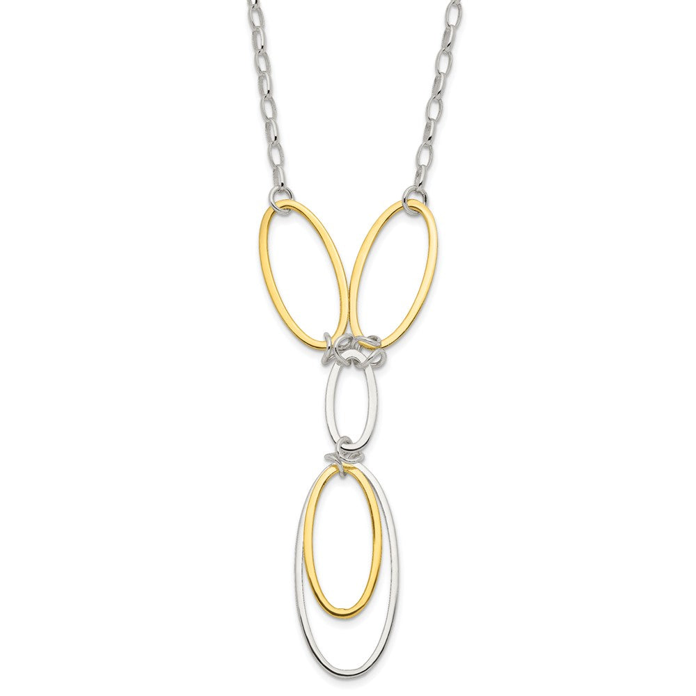 Sterling Silver And Vermeil Polished Drop Necklace Earring Set