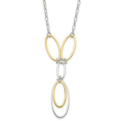 Sterling Silver And Vermeil Polished Drop Necklace Earring Set