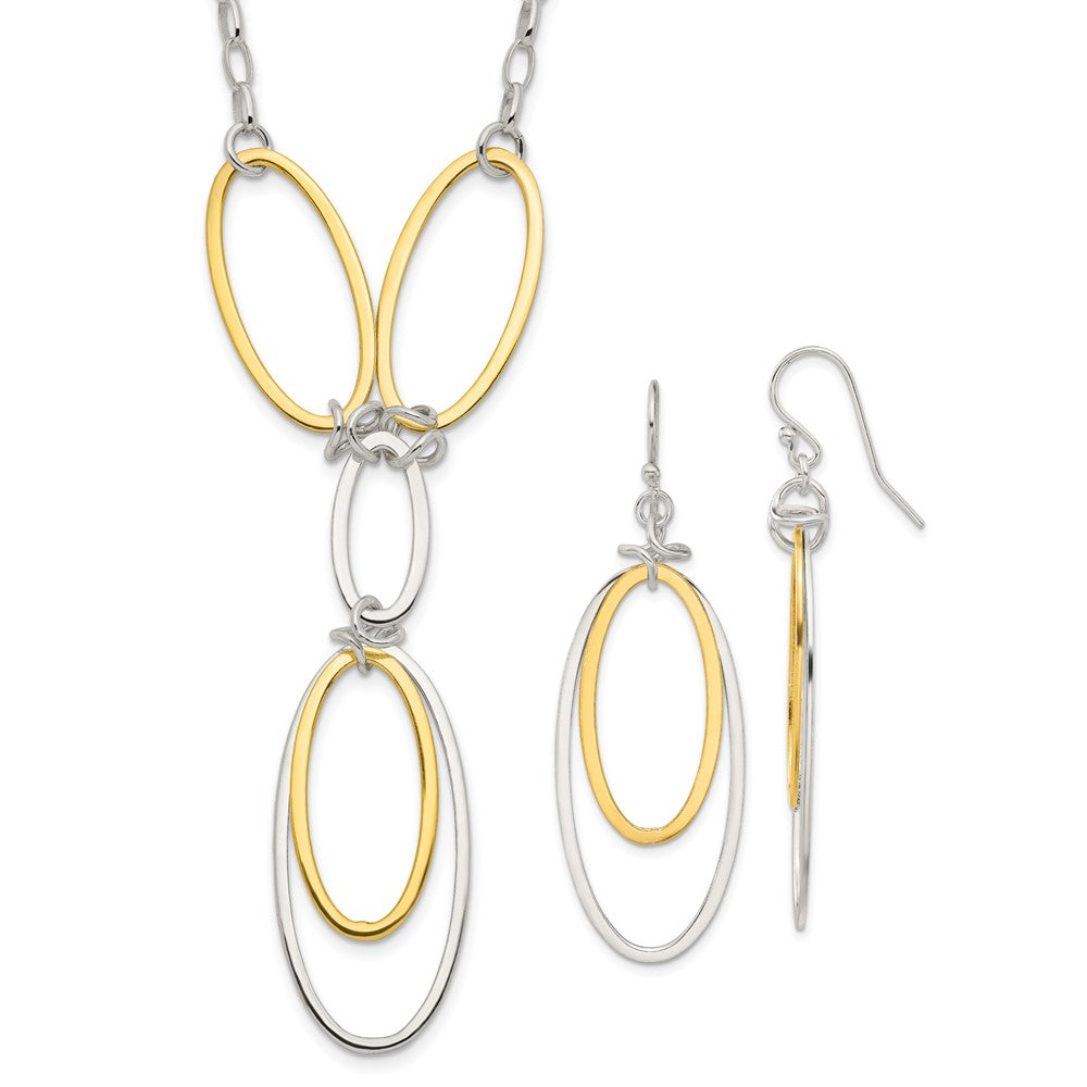 Sterling Silver And Vermeil Polished Drop Necklace Earring Set