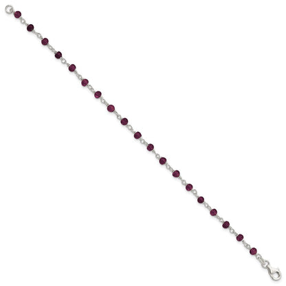 7.25 Inch Sterling Silver Dark Red Cz Polished Bracelet