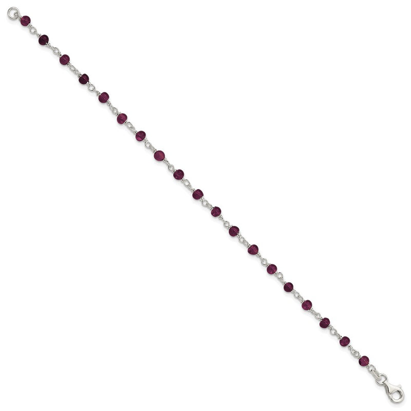 7.25 Inch Sterling Silver Dark Red Cz Polished Bracelet