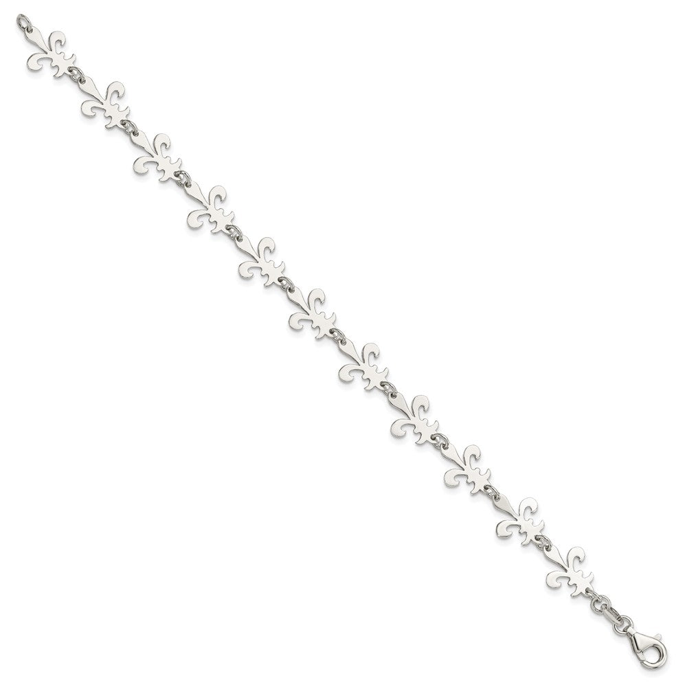7.5 Inch Sterling Silver Polished Fleur De Lis Bracelet