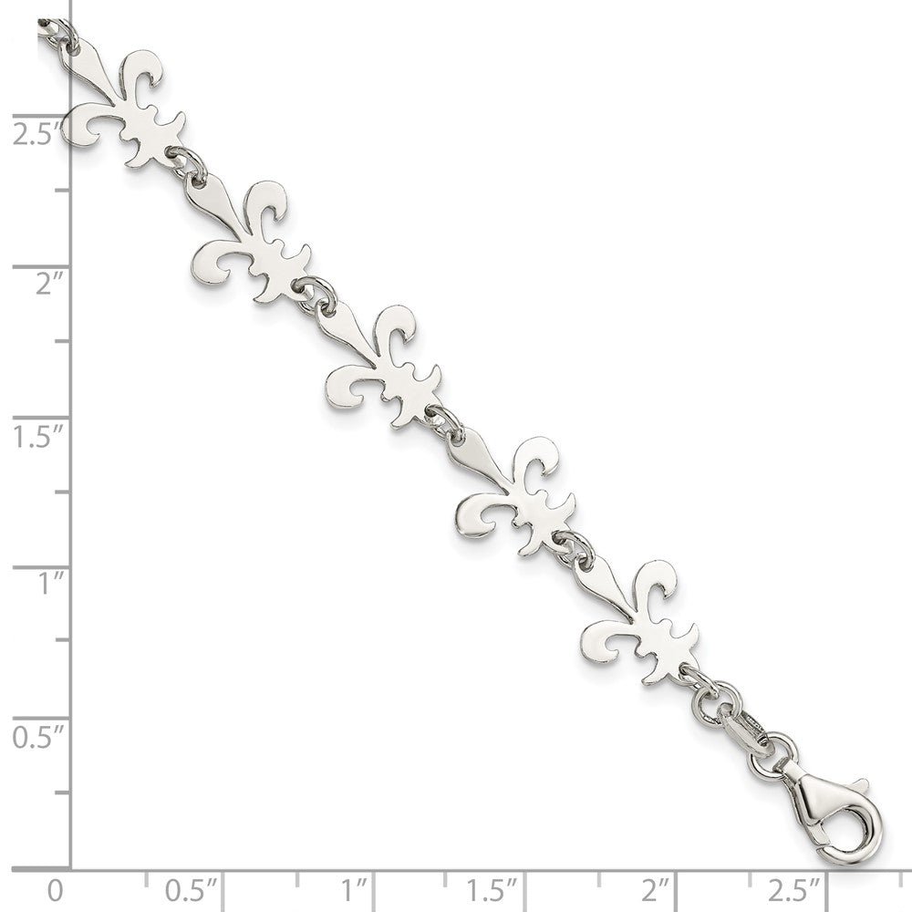 7.5 Inch Sterling Silver Polished Fleur De Lis Bracelet