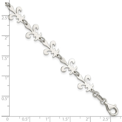 7.5 Inch Sterling Silver Polished Fleur De Lis Bracelet