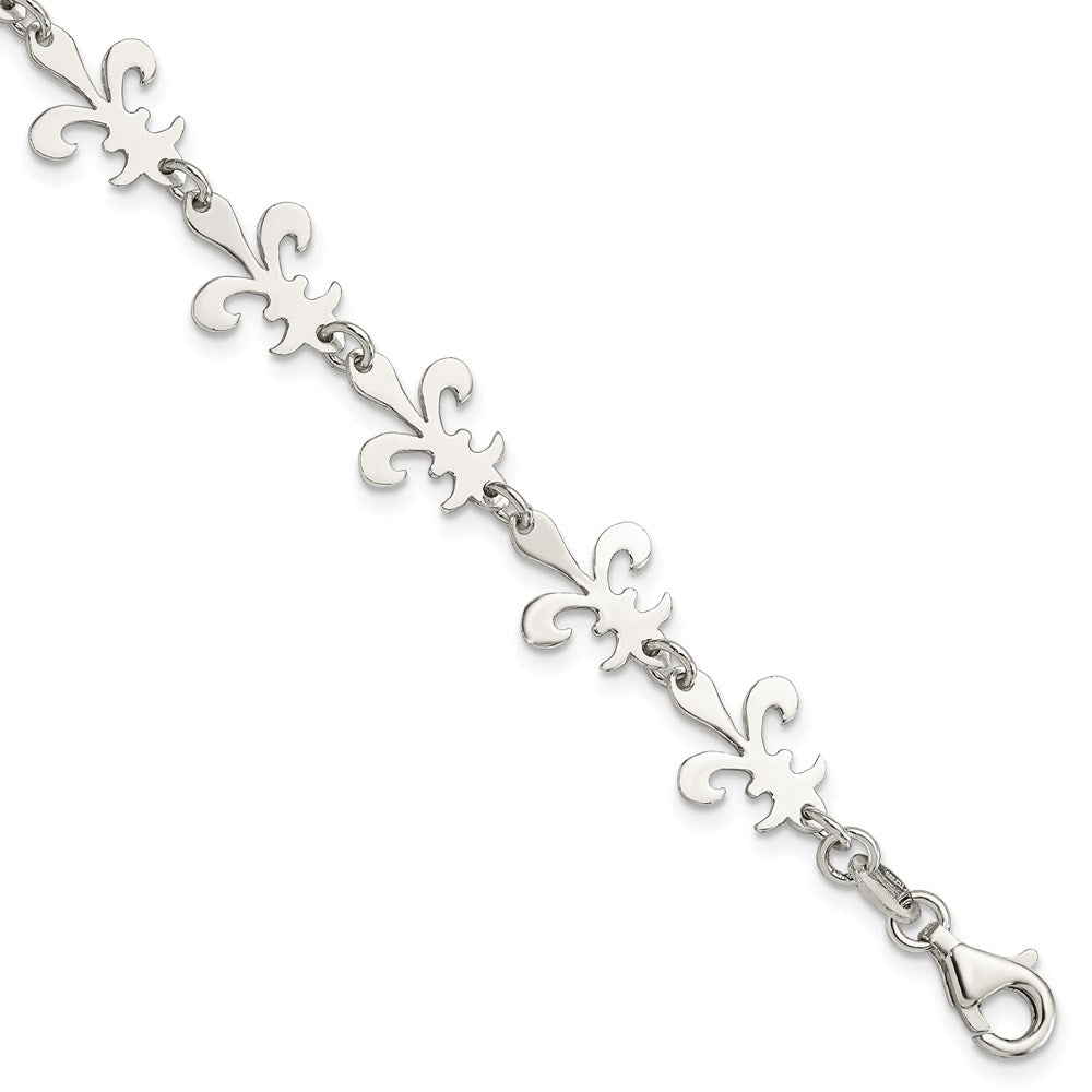 7.5 Inch Sterling Silver Polished Fleur De Lis Bracelet