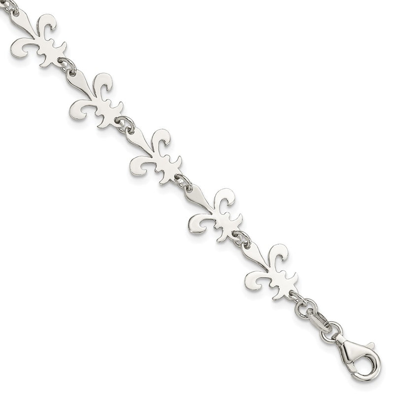 7.5 Inch Sterling Silver Polished Fleur De Lis Bracelet