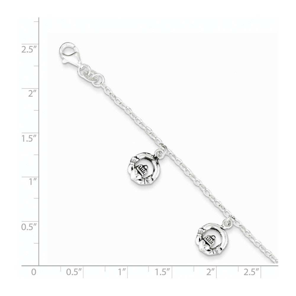 7 Inch Sterling Silver Antiqued Claddagh Bracelet