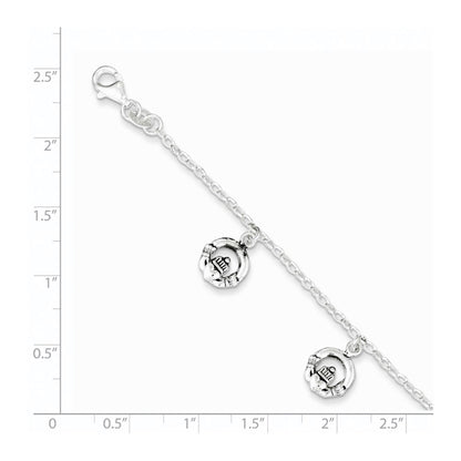 7 Inch Sterling Silver Antiqued Claddagh Bracelet