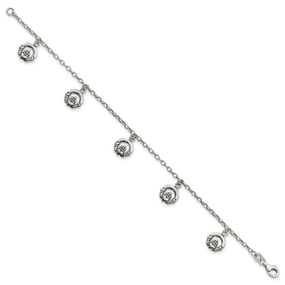 7 Inch Sterling Silver Antiqued Claddagh Bracelet