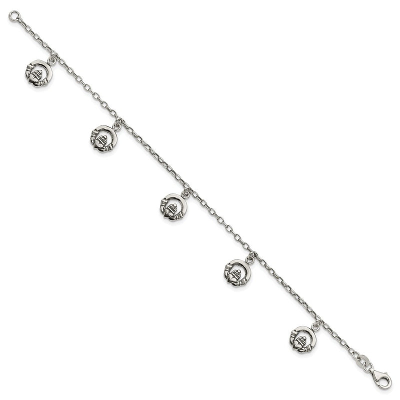 7 Inch Sterling Silver Antiqued Claddagh Bracelet