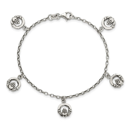 7 Inch Sterling Silver Antiqued Claddagh Bracelet
