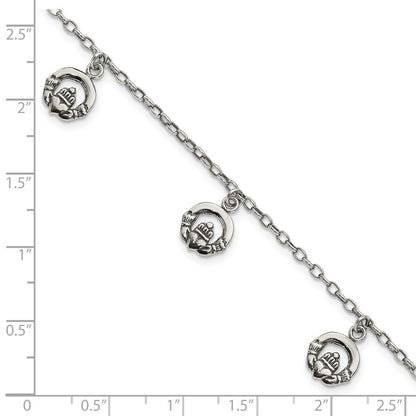 7 Inch Sterling Silver Antiqued Claddagh Bracelet