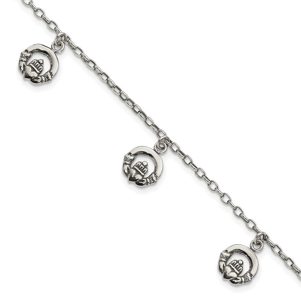 7 Inch Sterling Silver Antiqued Claddagh Bracelet