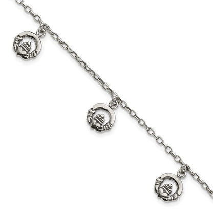 7 Inch Sterling Silver Antiqued Claddagh Bracelet
