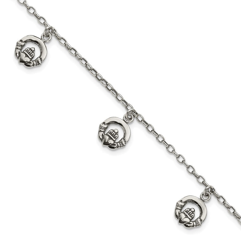7 Inch Sterling Silver Antiqued Claddagh Bracelet