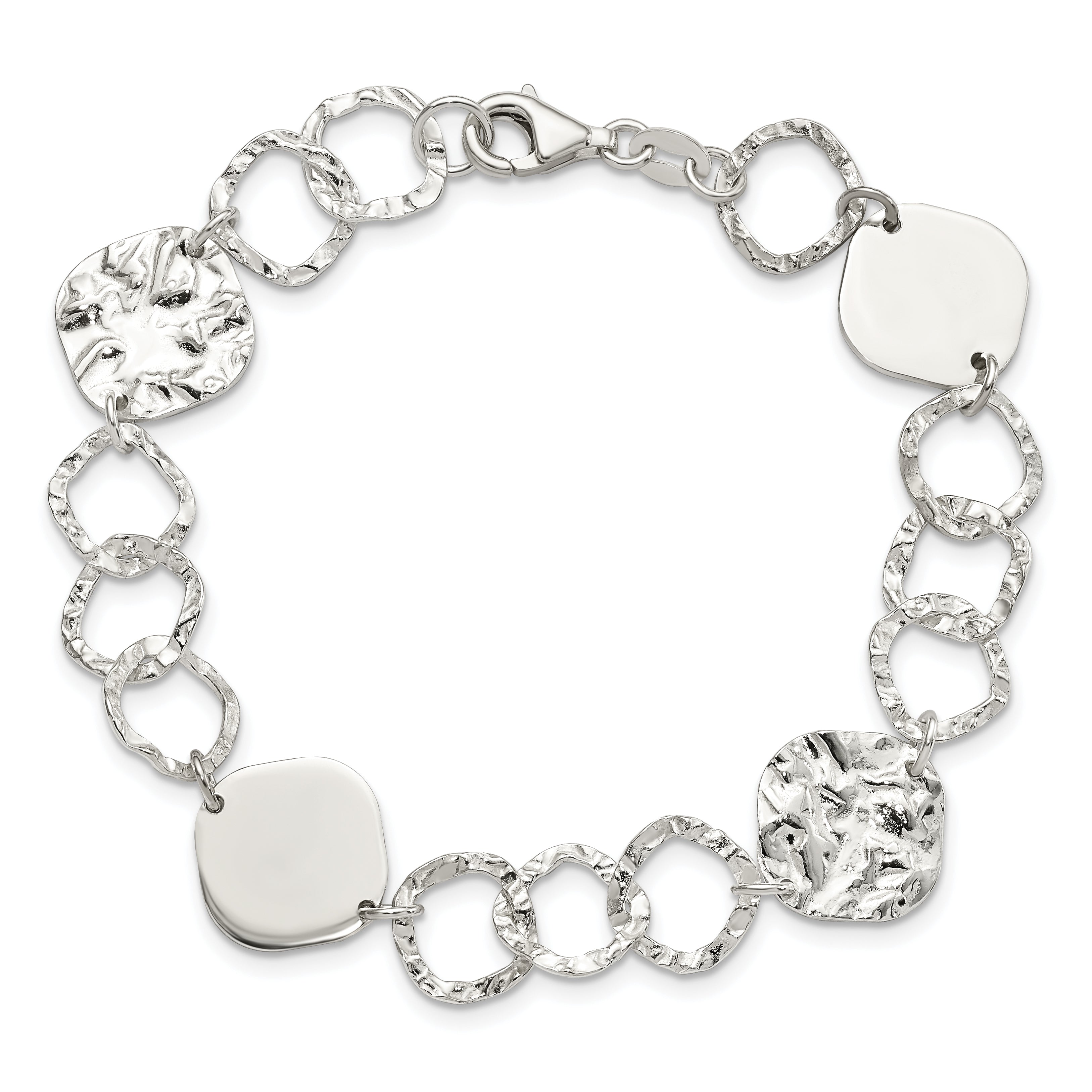 7.5 Inch Sterling Silver Polished And Textured Fancy Link Bracelet