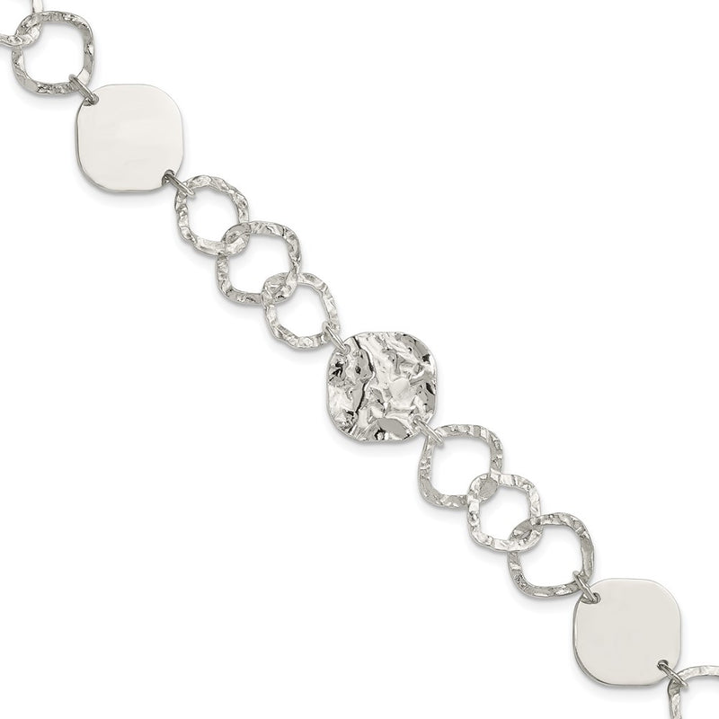 7.5 Inch Sterling Silver Polished And Textured Fancy Link Bracelet