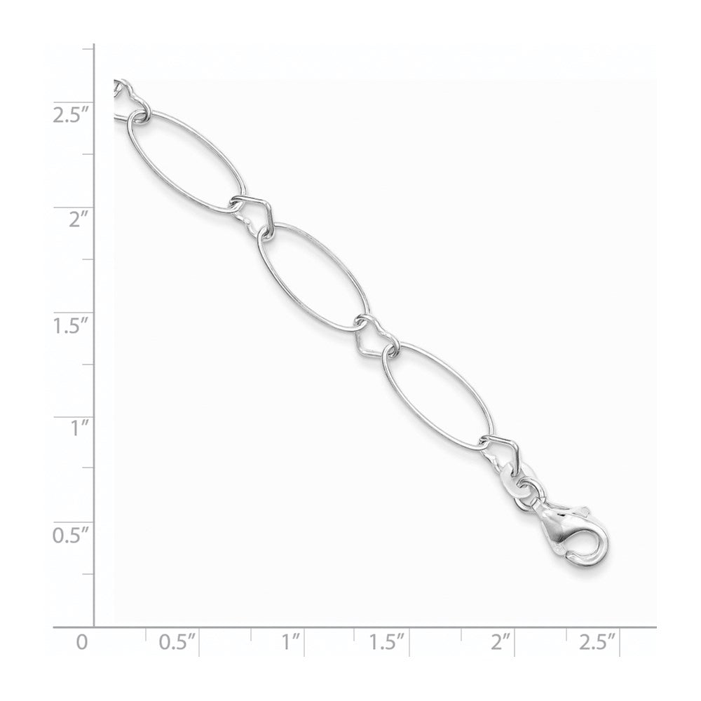 7.5 Inch Sterling Silver Oval Link W/Hearts Bracelet
