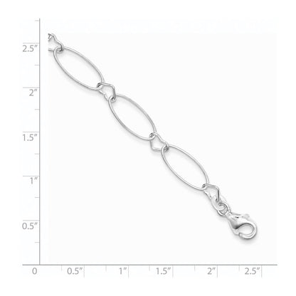 7.5 Inch Sterling Silver Oval Link W/Hearts Bracelet