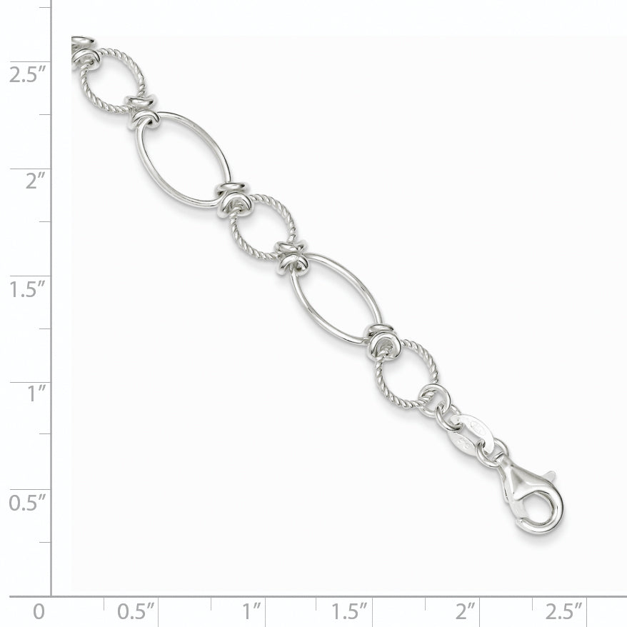 7.5 Inch Sterling Silver Polished Textured Fancy Circle And Oval Link Bracelet