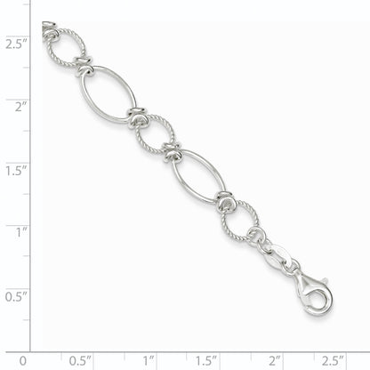 7.5 Inch Sterling Silver Polished Textured Fancy Circle And Oval Link Bracelet