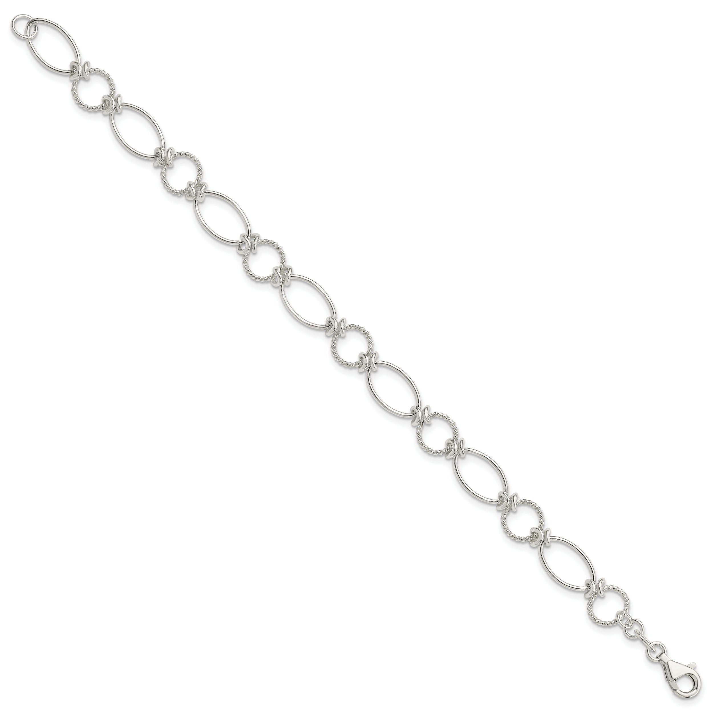 7.5 Inch Sterling Silver Polished Textured Fancy Circle And Oval Link Bracelet
