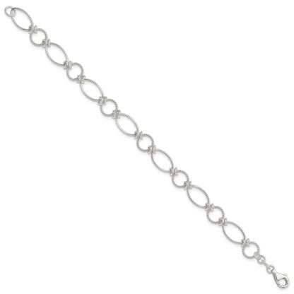 7.5 Inch Sterling Silver Polished Textured Fancy Circle And Oval Link Bracelet