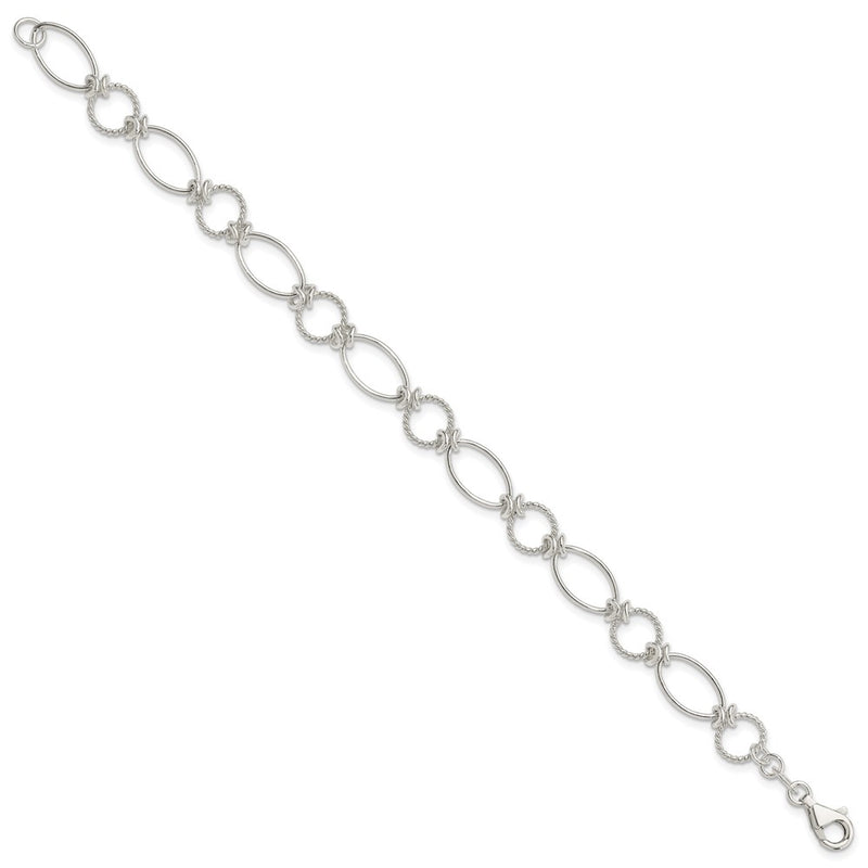 7.5 Inch Sterling Silver Polished Textured Fancy Circle And Oval Link Bracelet