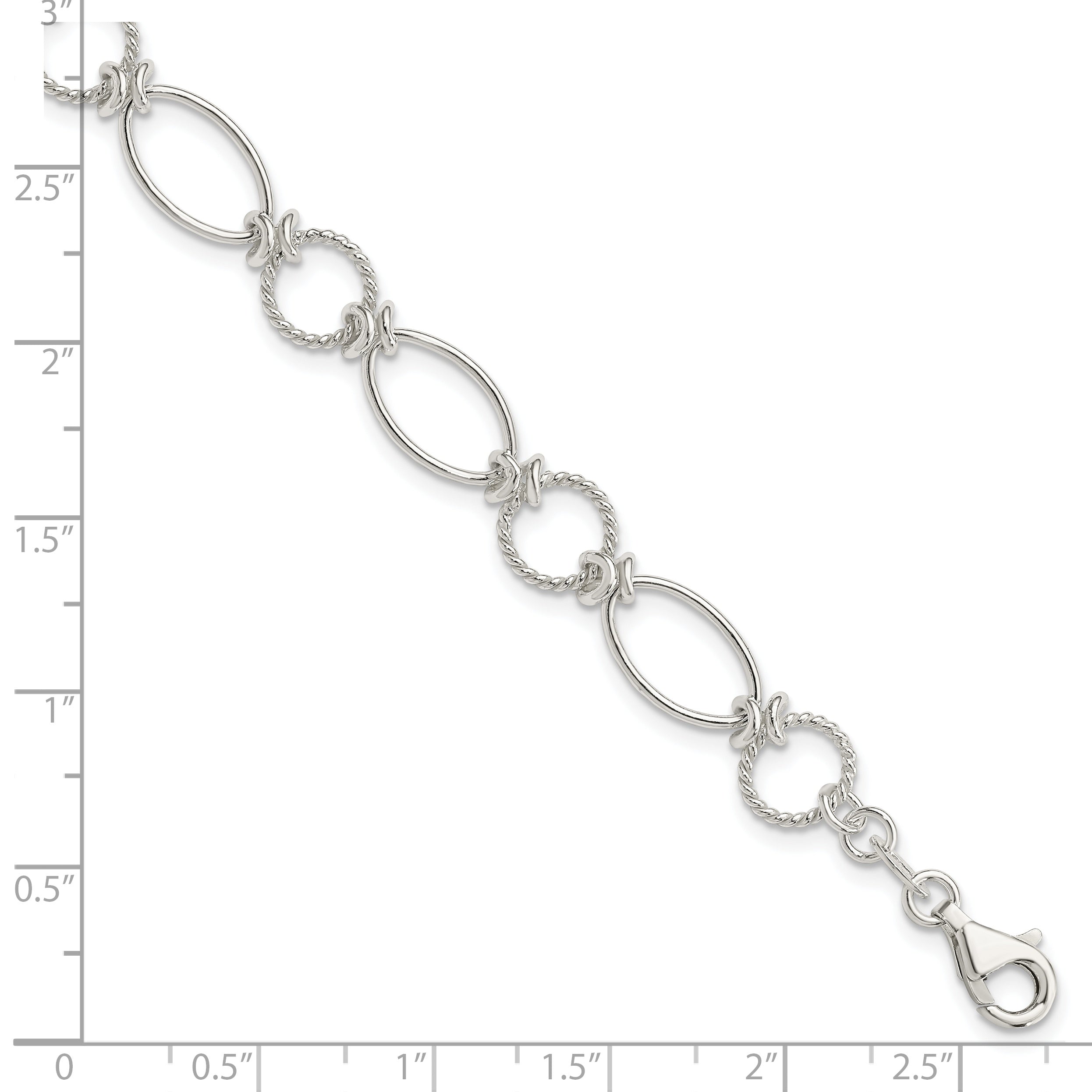 7.5 Inch Sterling Silver Polished Textured Fancy Circle And Oval Link Bracelet