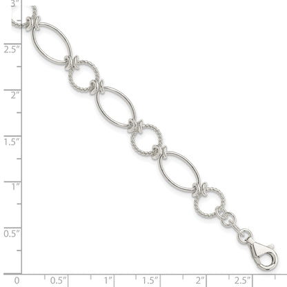 7.5 Inch Sterling Silver Polished Textured Fancy Circle And Oval Link Bracelet