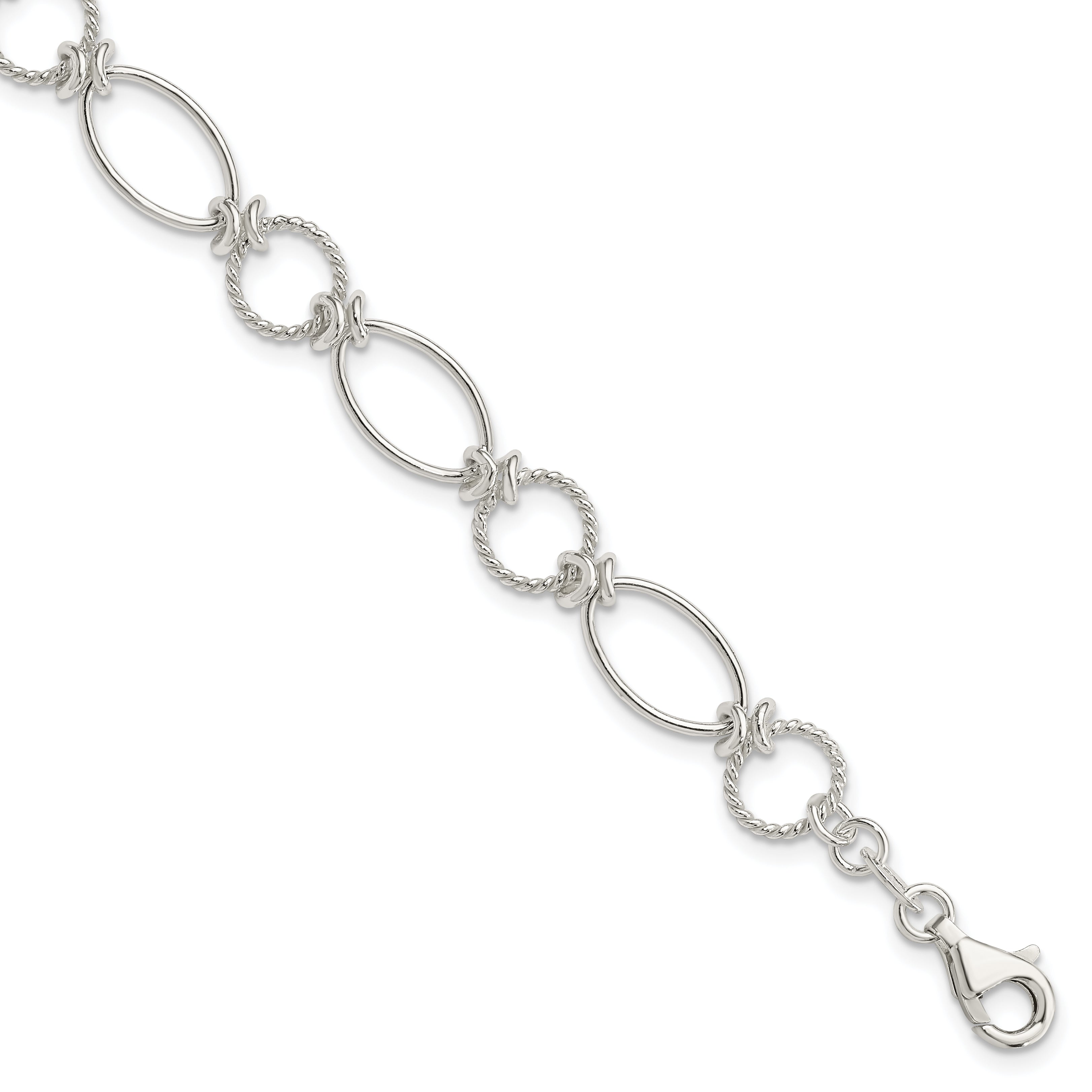 7.5 Inch Sterling Silver Polished Textured Fancy Circle And Oval Link Bracelet