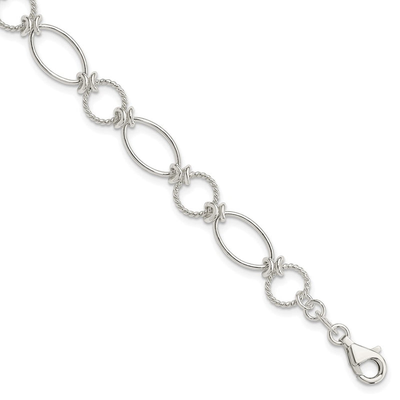 7.5 Inch Sterling Silver Polished Textured Fancy Circle And Oval Link Bracelet