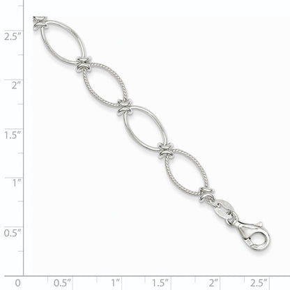 7.5 Inch Sterling Silver Polished Textured Fancy Oval Link Bracelet