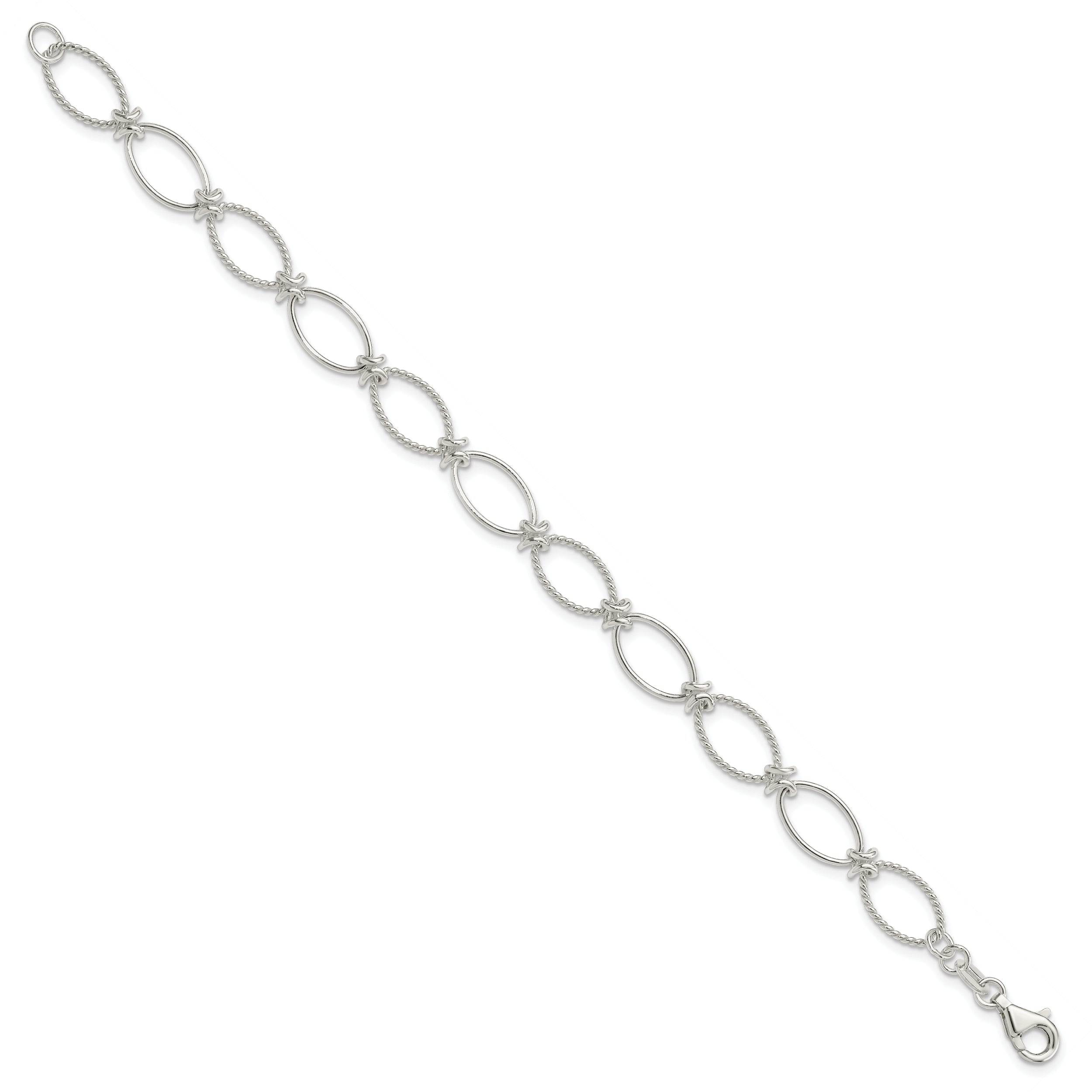 7.5 Inch Sterling Silver Polished Textured Fancy Oval Link Bracelet