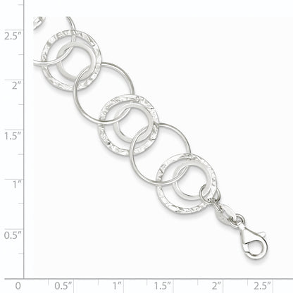 7.5 Inch Sterling Silver Polished Textured Fancy Circle Link Bracelet