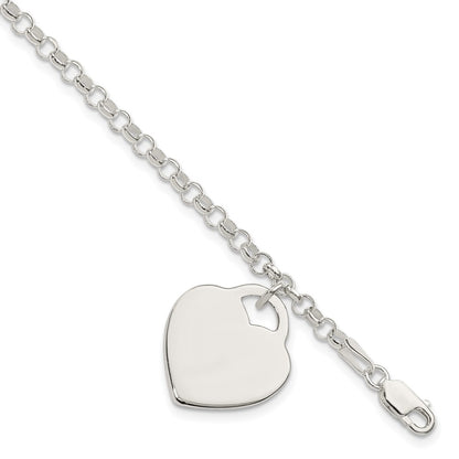 7 Inch Sterling Silver Engraveable Heart Bracelet