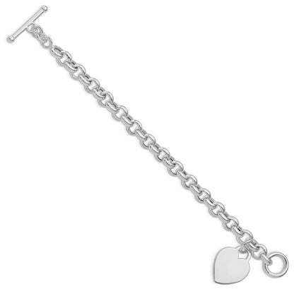 Sterling Silver Rhodium-Plated Heart Toggle Bracelet